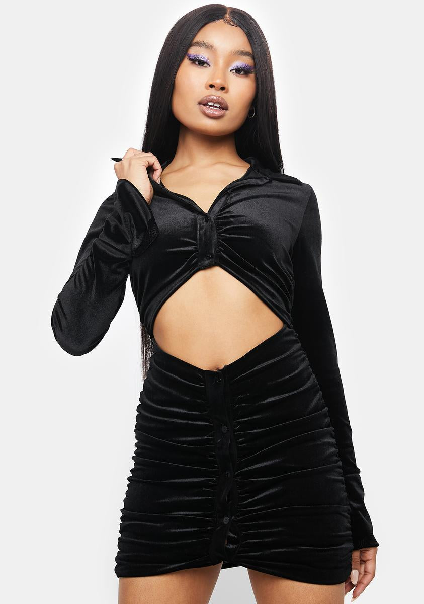 Velvet Cut Out Button Down Bodycon Dress