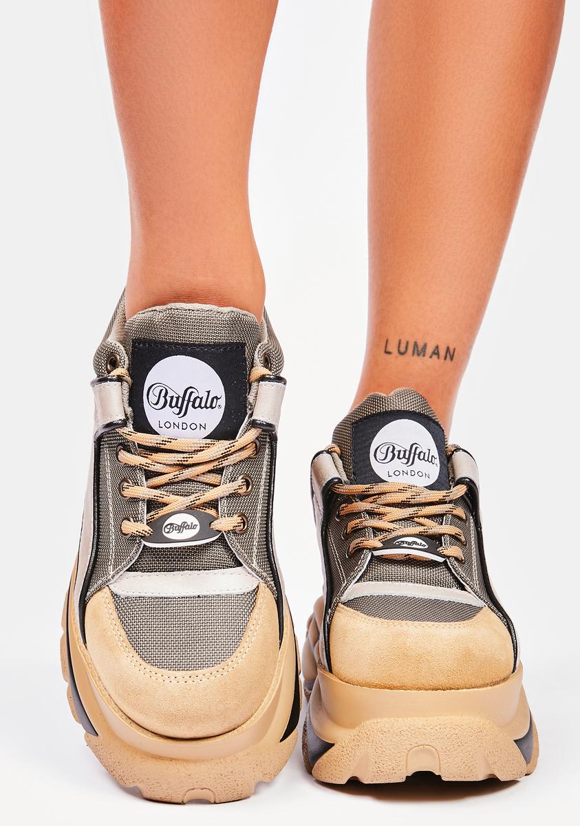Buffalo London Suede Platform Sneakers Beige Multi – Dolls Kill