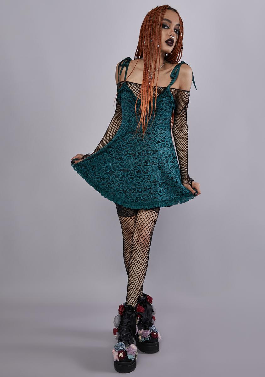 knee length dresses for ladies Widow Sheer Lace Fit N' Flare Mini Dress