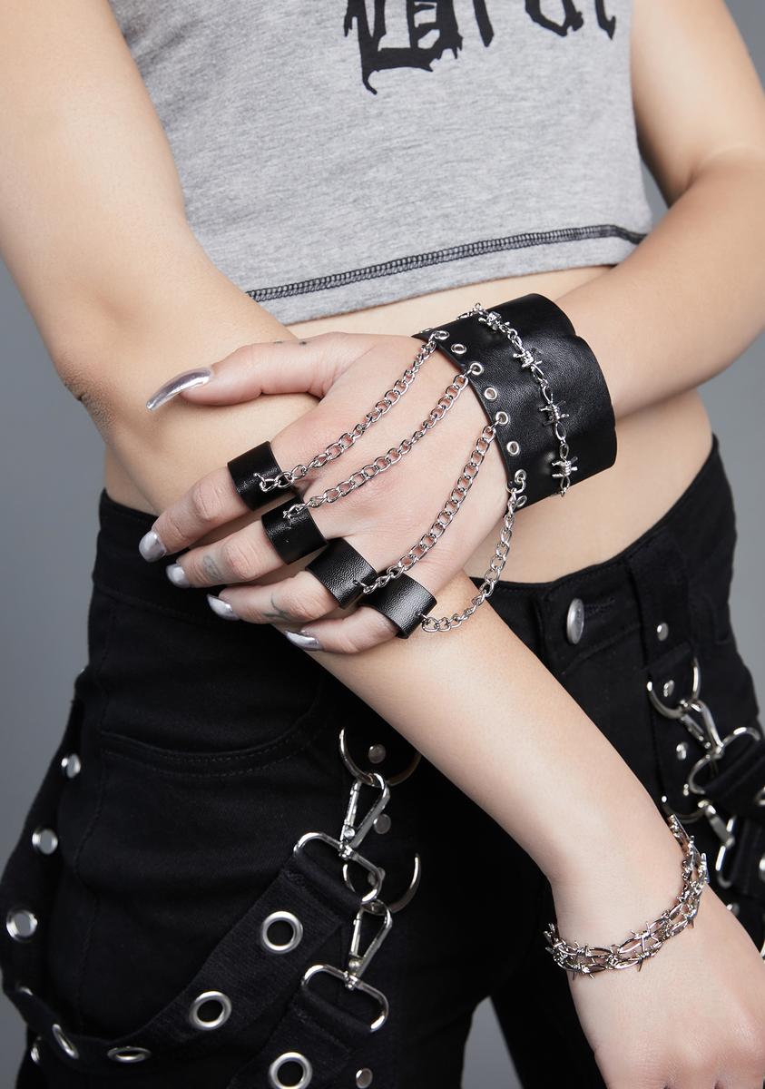 Widow Vegan Leather Hand Chain Barbwire Wrist Cuff - Black – Dolls Kill