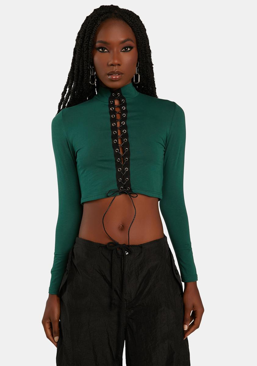 Crazy Buzz Lace Up Front Ribbed Crop Top