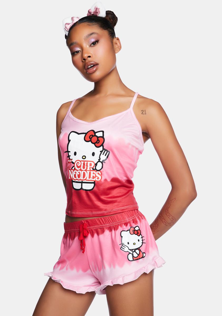 Hello Kitty x Cup Noodles Tie Dye Cami And Shorts Pajama Set - Pink/Red ...