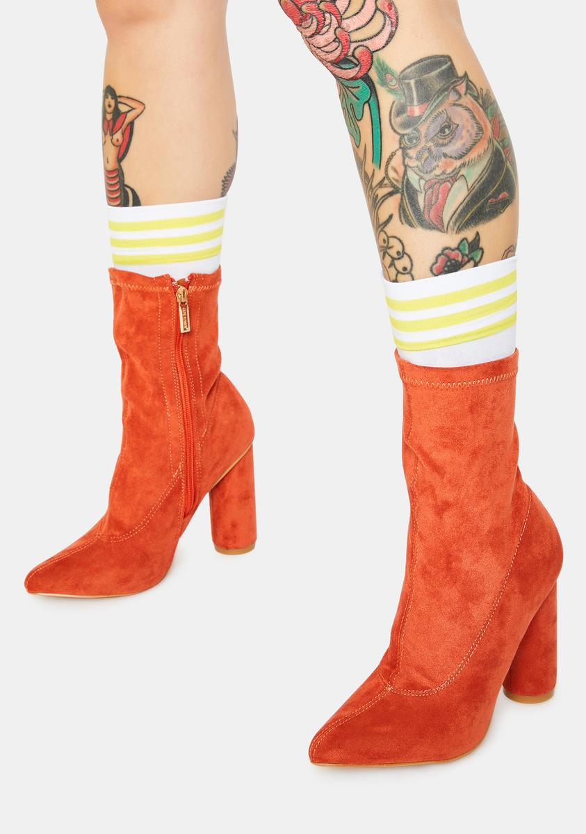 Suede Pointed Toe Zip Up Ankle Boots - Rust – Dolls Kill