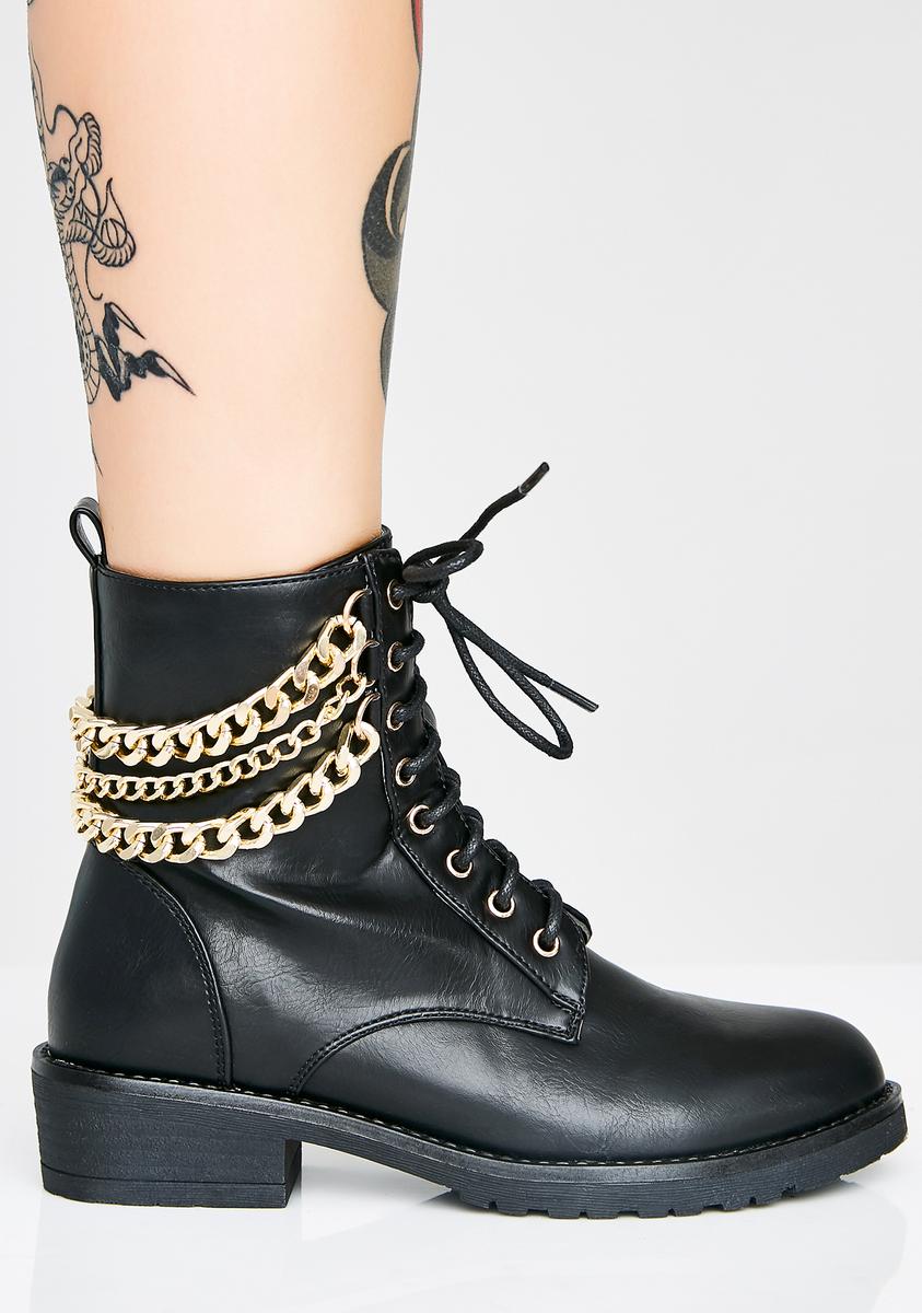 Vegan Leather Chain Combat Boots Black – Dolls Kill