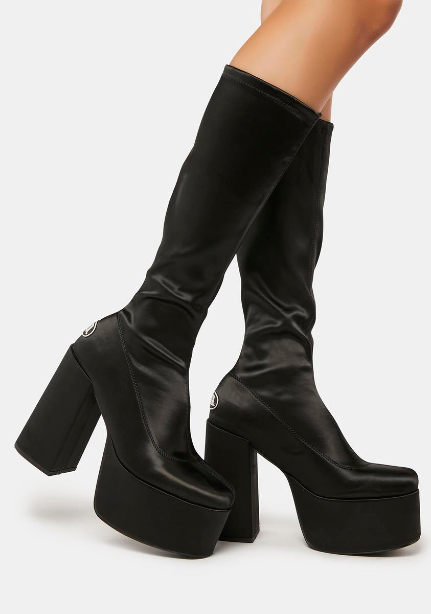 NOKWOL Knee-High Platform Stretch Boots - Black#N##N# – Dolls Kill