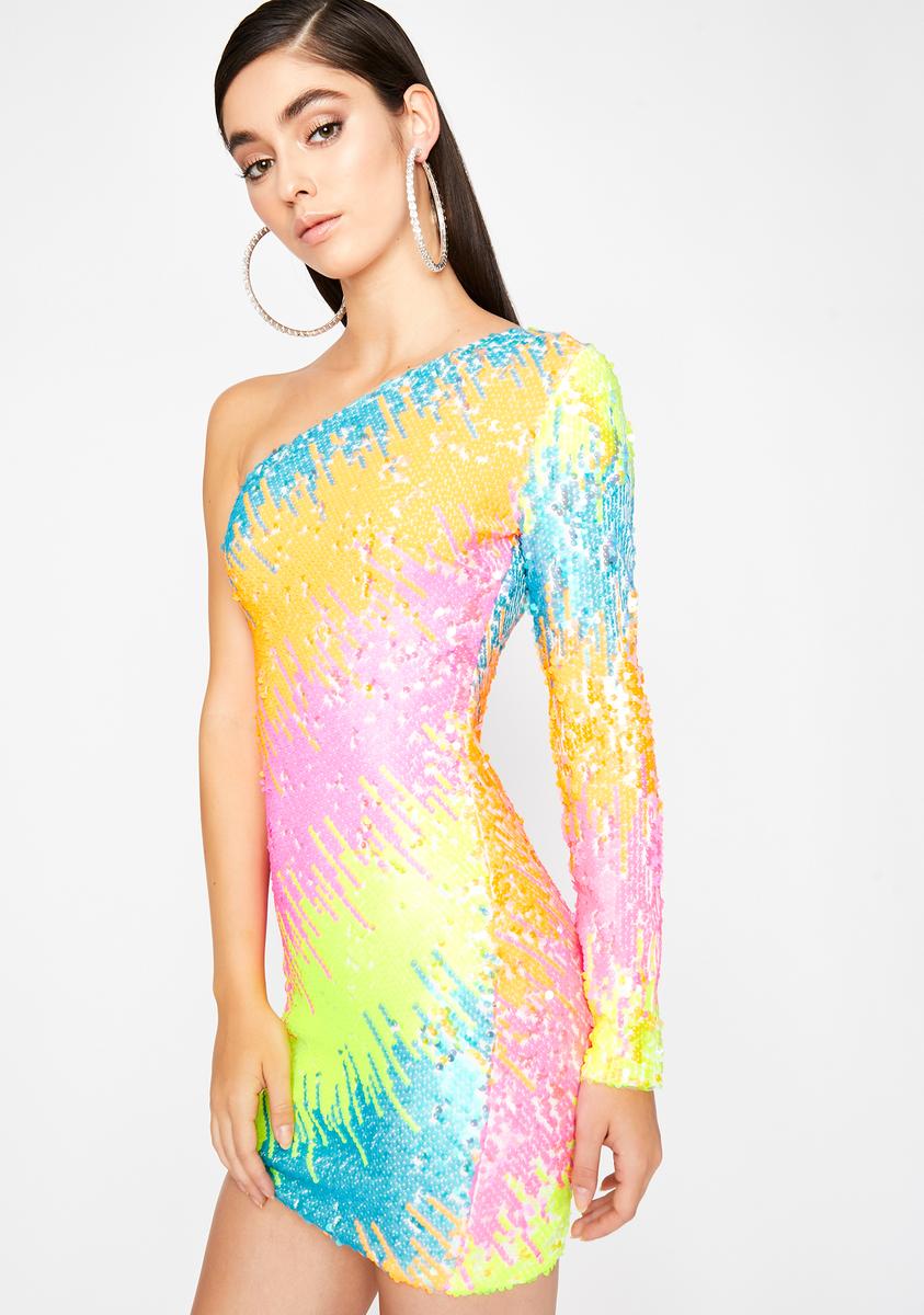 One-Sleeve Neon Sequin Dress – Dolls Kill