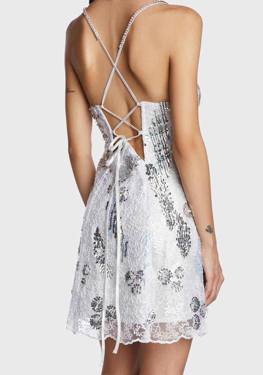 for love and lemons silver sequin dress For Love & Lemons Fit and Flare Silver Sequin Dress Size S