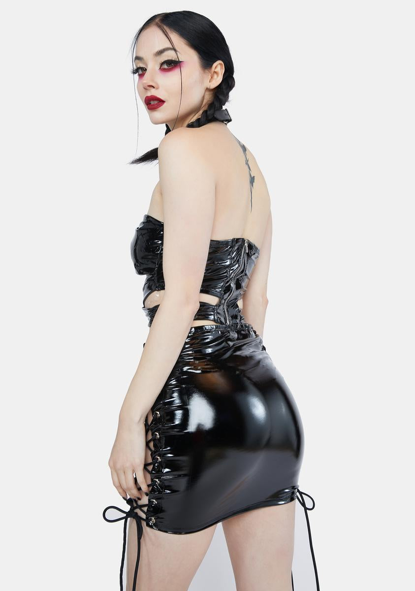 what tights to wear with a black dress Latex Bodycon Tube Criss Cross Lace Up Mini Dress – Dolls Kill