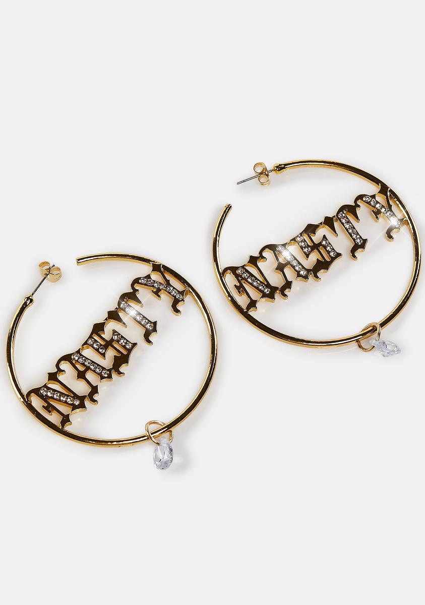 Nasty Rhinestone Hoop Earrings Gold – Dolls Kill