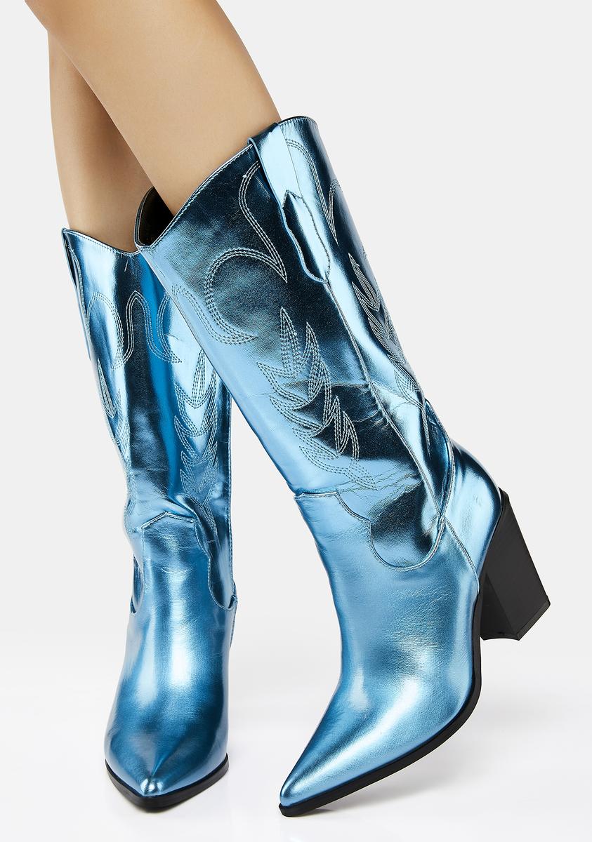 Metallic Heeled Cowboy Boots BlueNN Dolls Kill