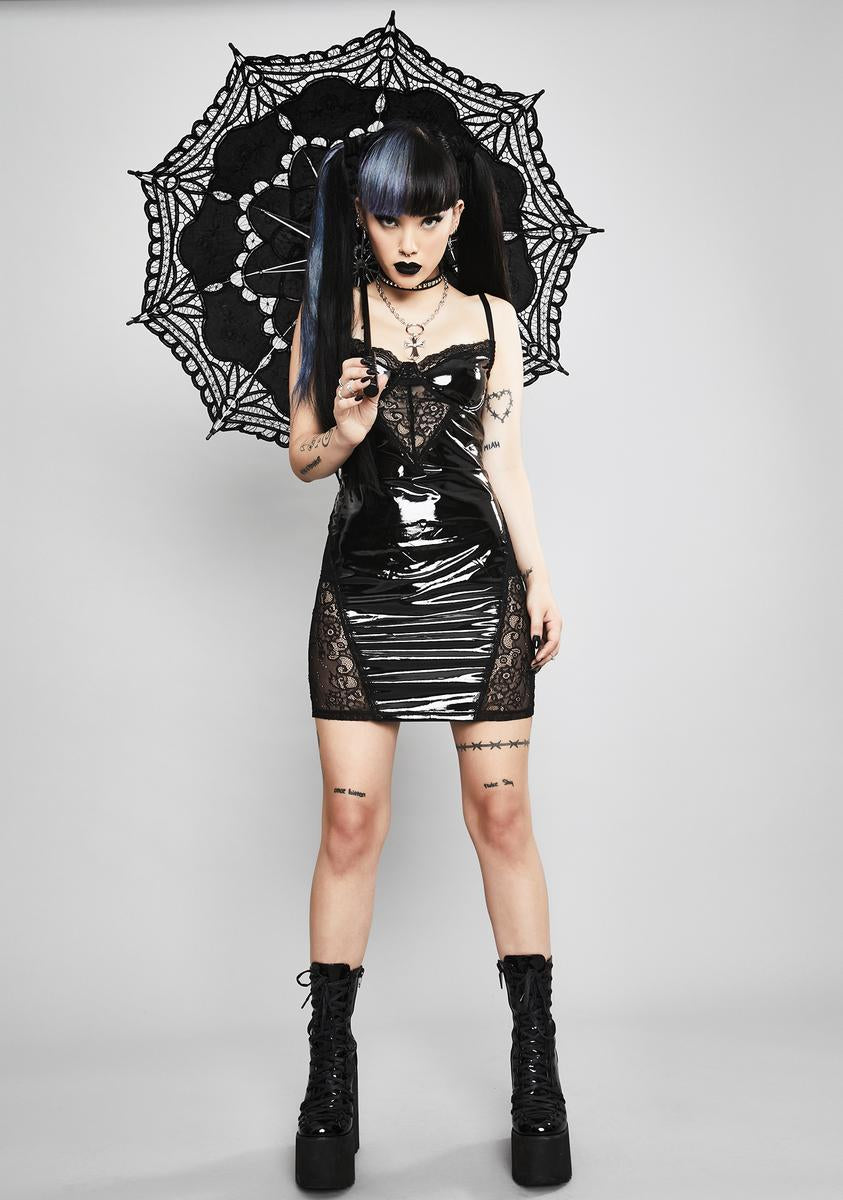 Widow Vinyl Lace Cut Out Mini Dress Black  Dolls Kill