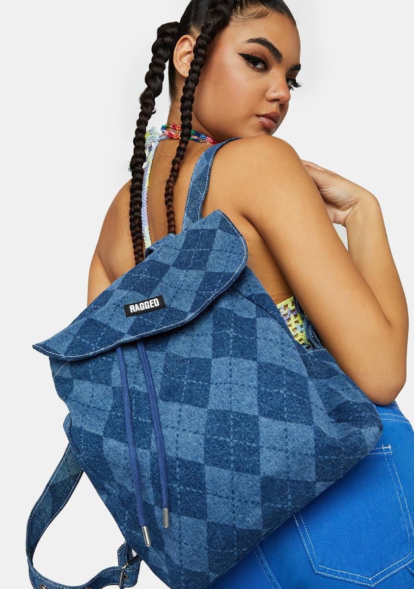 The Ragged Priest Argyle Print Denim Backpack - Blue – Dolls Kill
