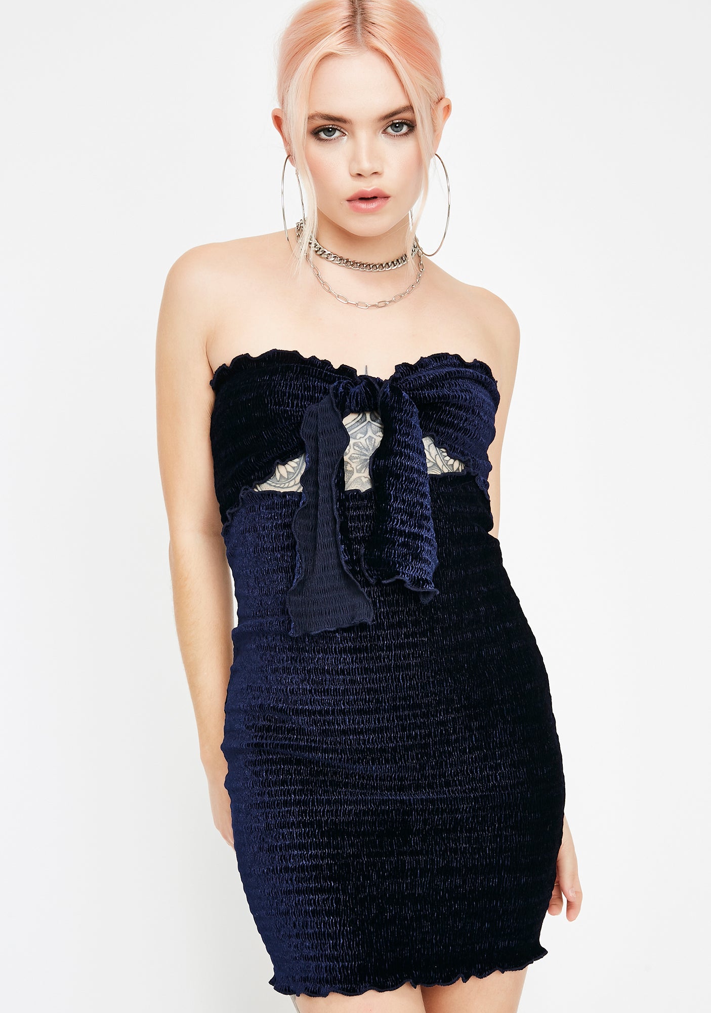 Navy Velvet Mini Dress – Dolls Kill