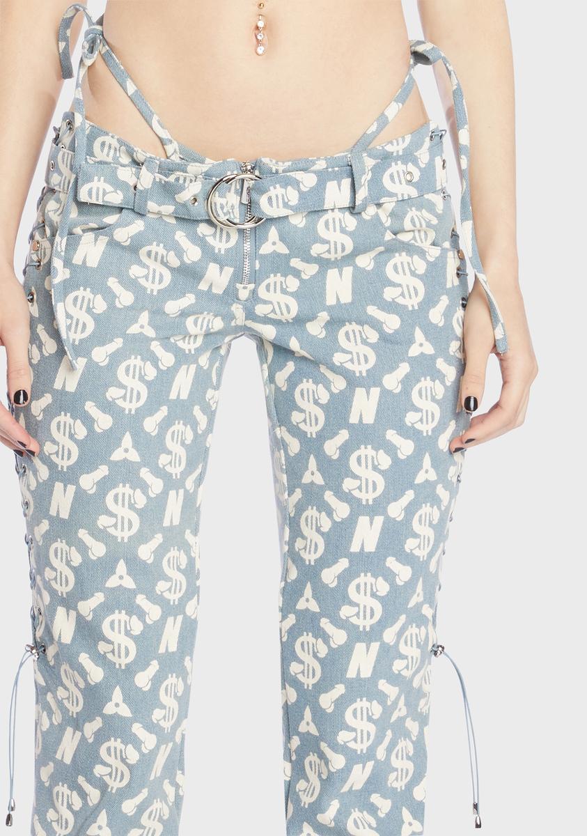 Namilia Dick Dollar Print Low Rise Lace Up Jeans