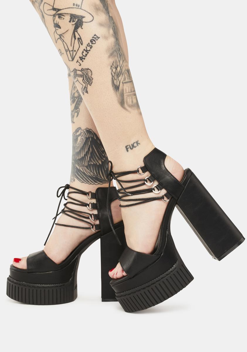 Lamoda Vegan Leather Closed Toe Platform Heels - Black – Dolls Kill