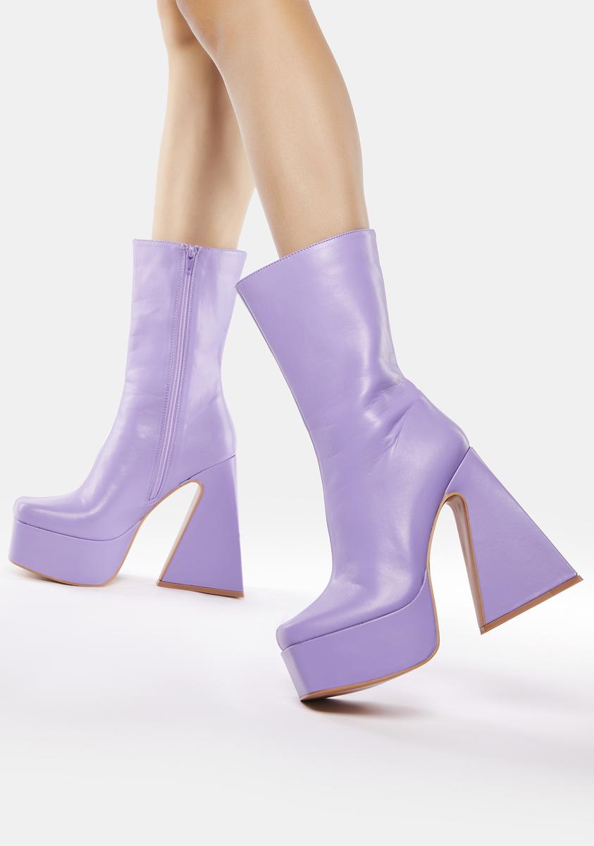 Vegan Leather Zip Up Platform Boots - Purple – Dolls Kill