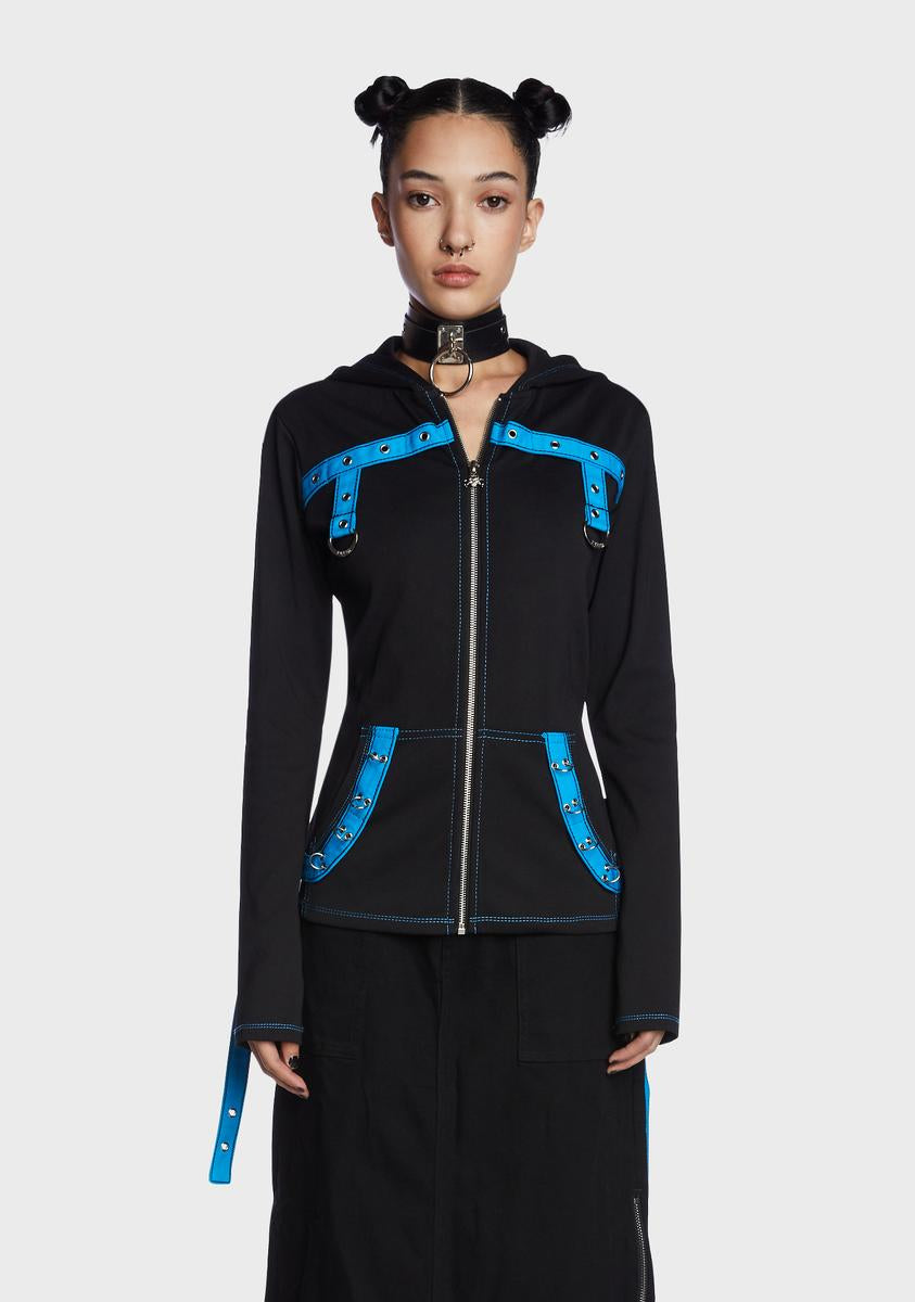 Black/Blue Multi Eyelet Hoodie Tripp NYC,All Products : American Fashion Style Bags On Sale