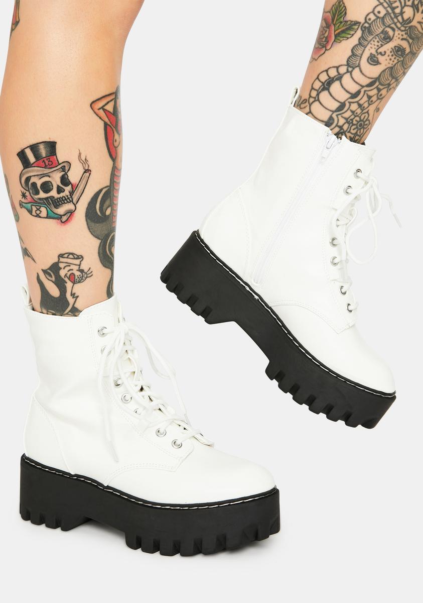 Lace Up Stitched Boots - White – Dolls Kill