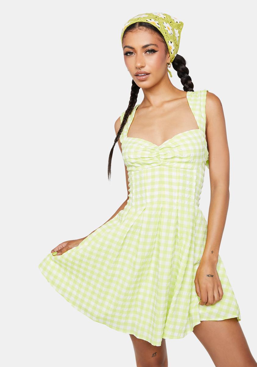 For Love & Lemons Gingham Boned Mini Dress - Green – Dolls Kill
