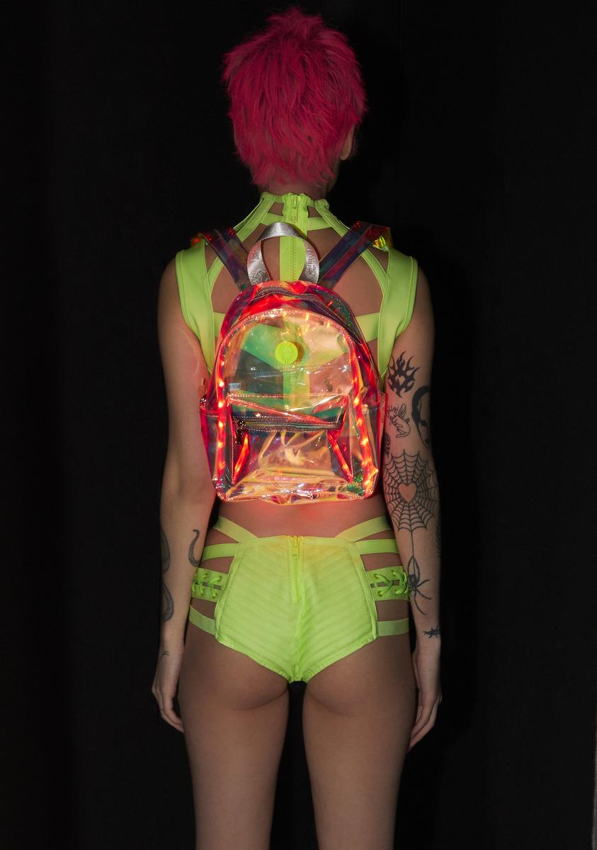 green clear light up mini backpack Cyberdog Clear Iridescent Light Up Backpack – Dolls Kill