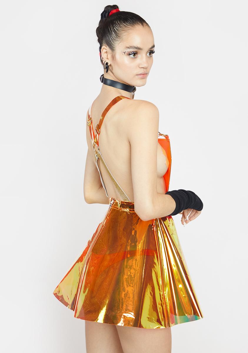 Club Exx Clear Holographic Overall Dress - Orange  Dolls Kill