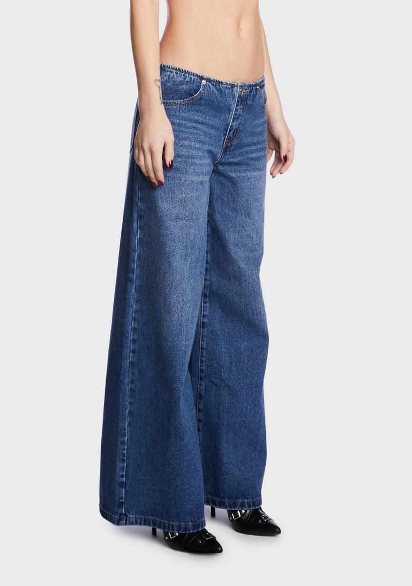 Edikted Denim Low Waist Wide Leg Jeans - Blue – Dolls Kill