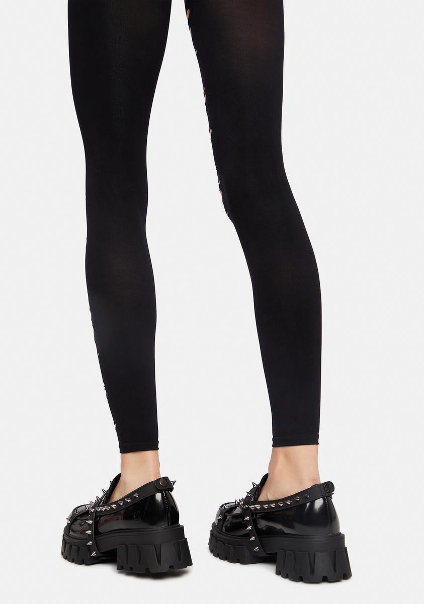 Tattered Stirrup Opaque Spandex Leggings Black Dolls Kill