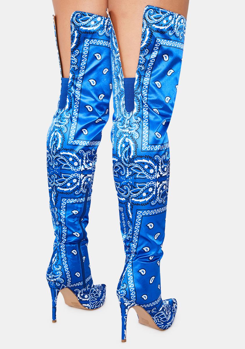 Thigh High Bandana Print Boots Blue – Dolls Kill