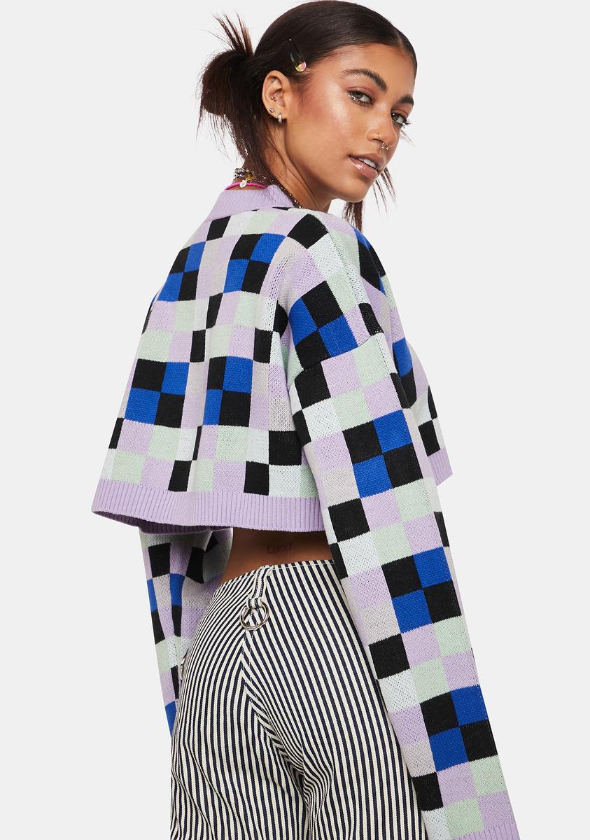 The Ragged Priest Checkered Pixel Print Cropped Knit Jumper