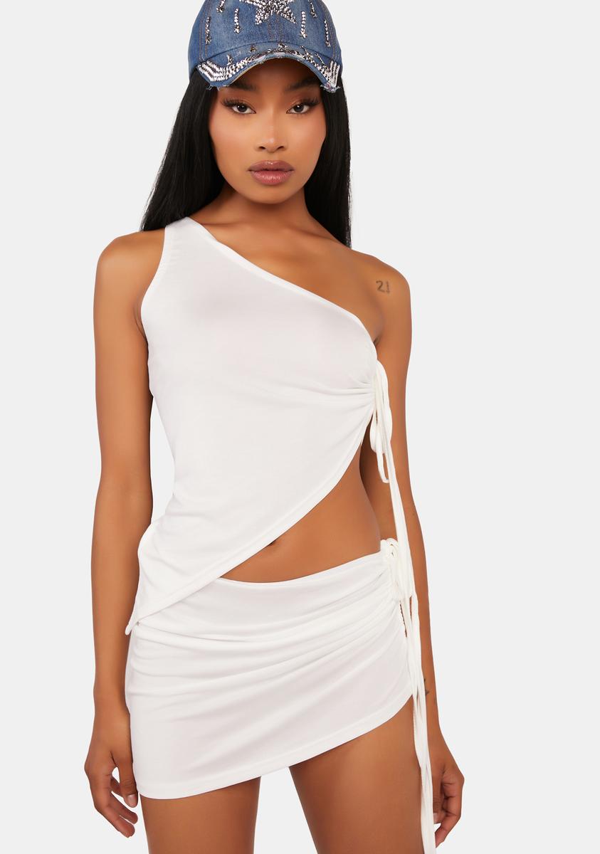 Edikted Ruched Drawstring Mini Skirt White Dolls Kill