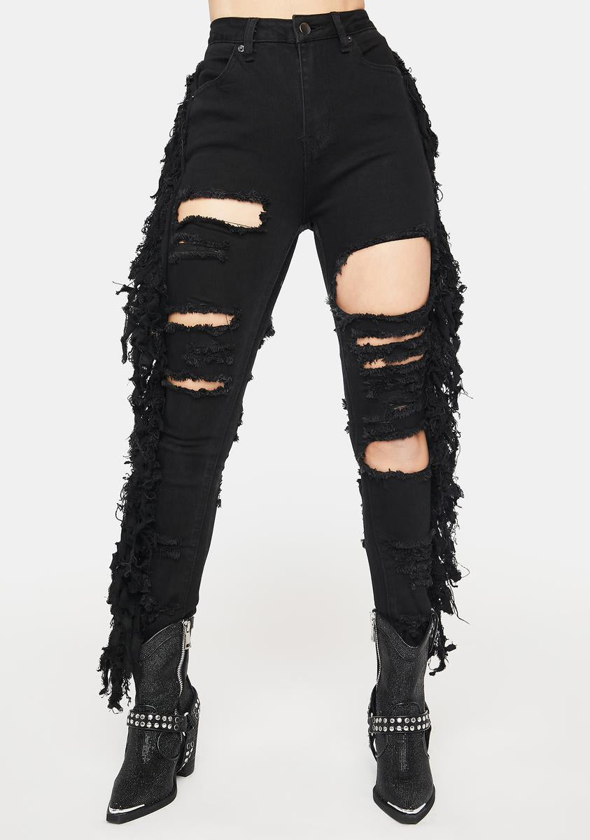 LOOK 1074 DESTROYED DENIM JEANS WITH LACED DETAILS