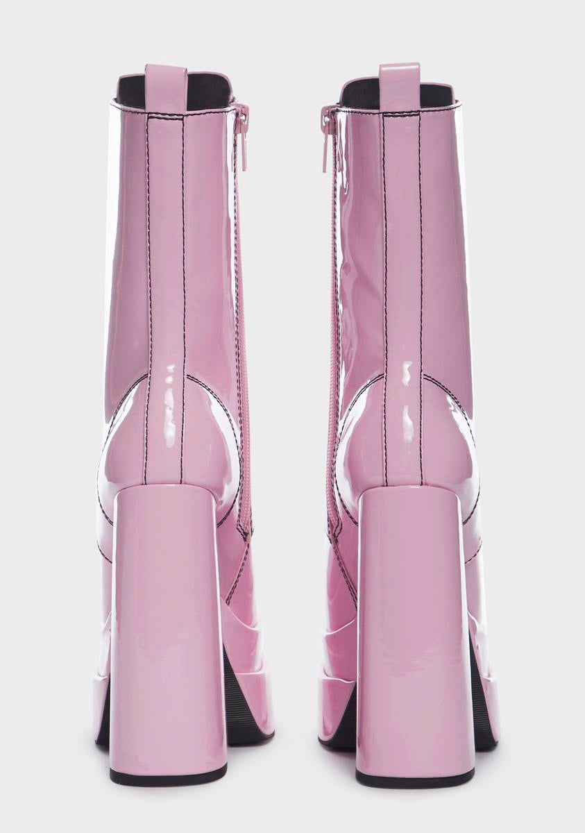 Widow Patent Lace-Up Combat Heeled Boots Pink – Dolls Kill