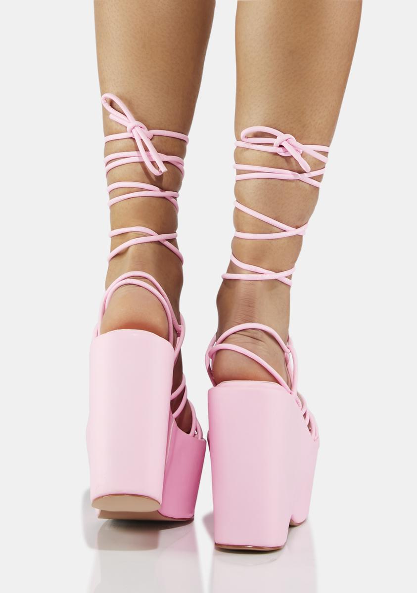 SIMMI Lace Up Vegan Leather Platform Wedges - Pink – Dolls Kill