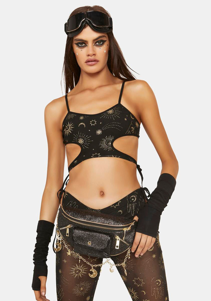Club Exx Celestial Charm Glitter Belt Bag - Black/Gold  display picture 1