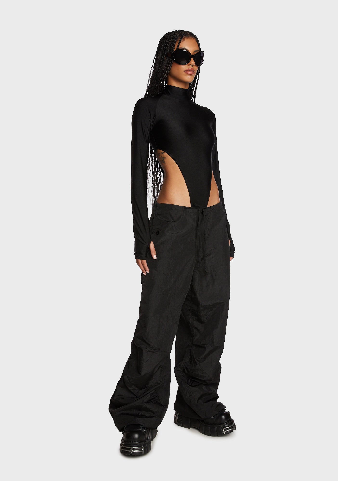 Edikted Mock Neck High Cut Bodysuit Black Dolls Kill