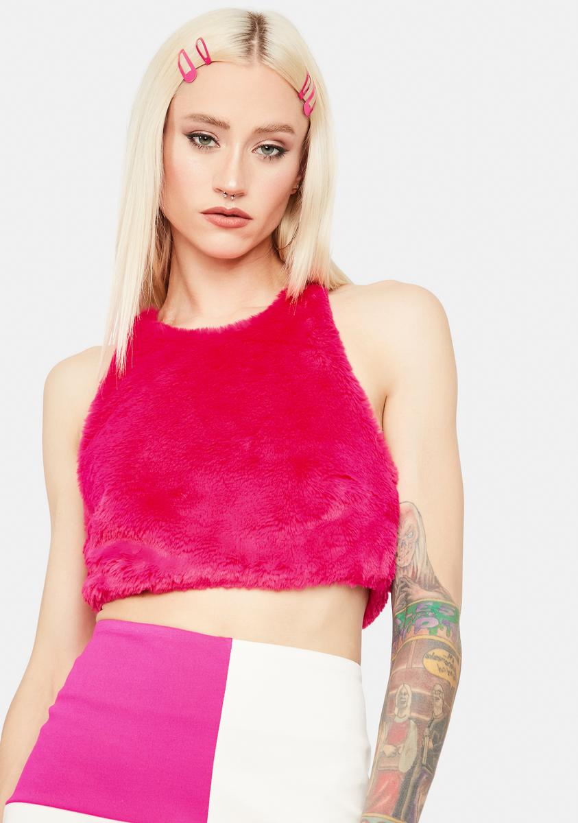 Faux Fur Halter Sleeveless Crop Top - Hot Pink – Dolls Kill