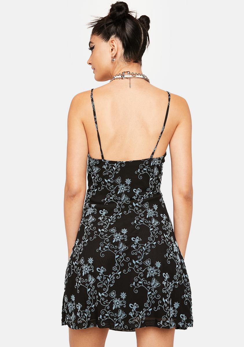 Motel Butterfly Vine Print Lace Mini Dress Blue/Black – Dolls Kill