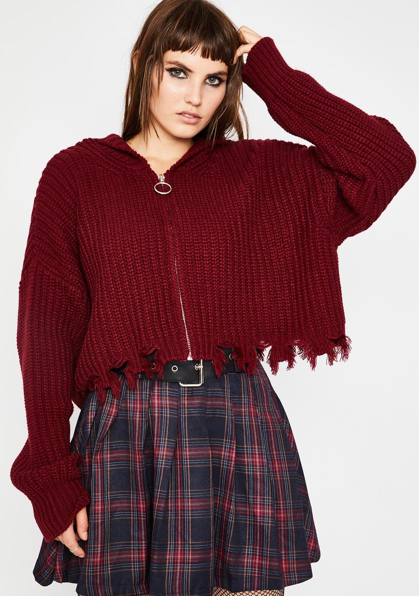 Digusting Red Sweater Current Mood Distressed Crop Sweater Red – Dolls Kill