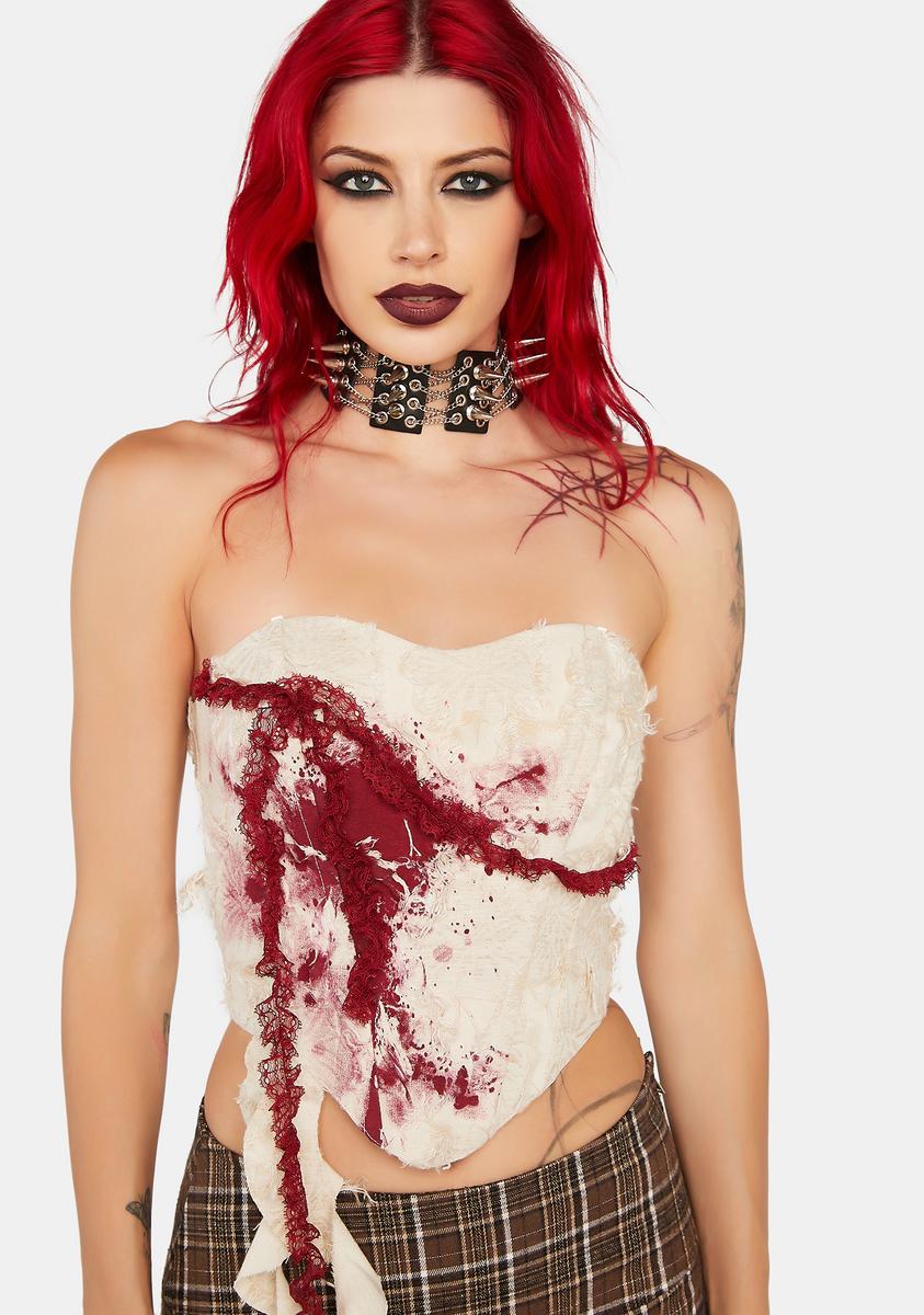White Bustier With Blood Drip Dark In Love,New Products : American Fashion Style Bags On Sale