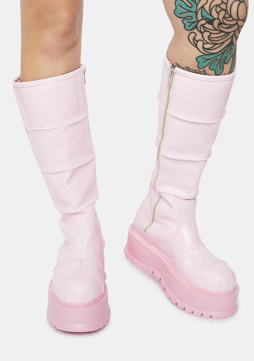 Demonia Slacker-230 Knee High Boots - Pastel Pink – Dolls Kill