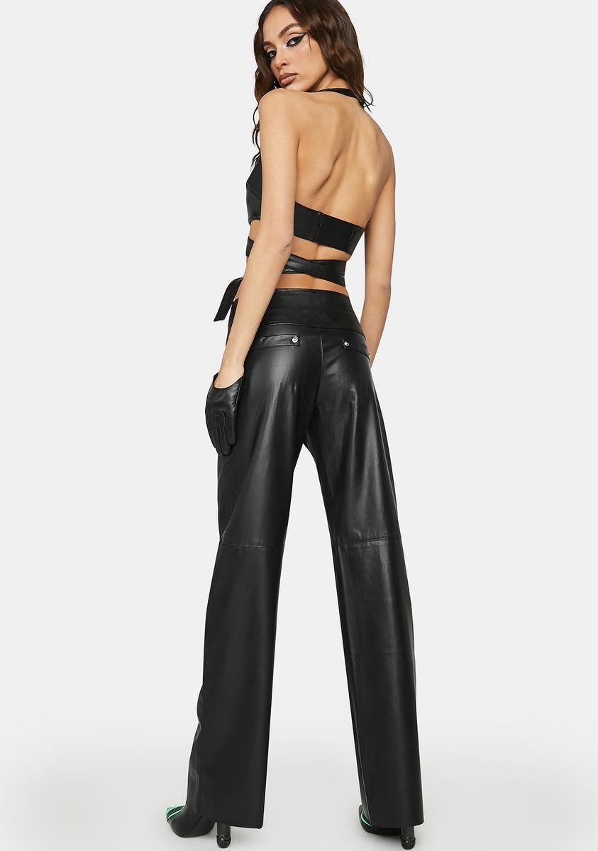 The Kript Vegan Leather Belted Wide Pants - Black – Dolls Kill