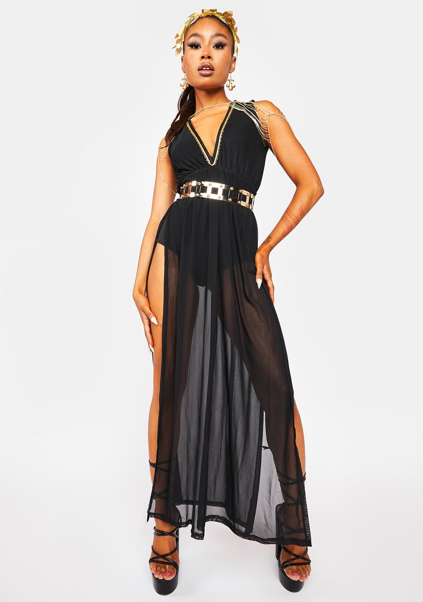 Sheer Gold Chain Maxi Goddess Dress Black  Dolls Kill