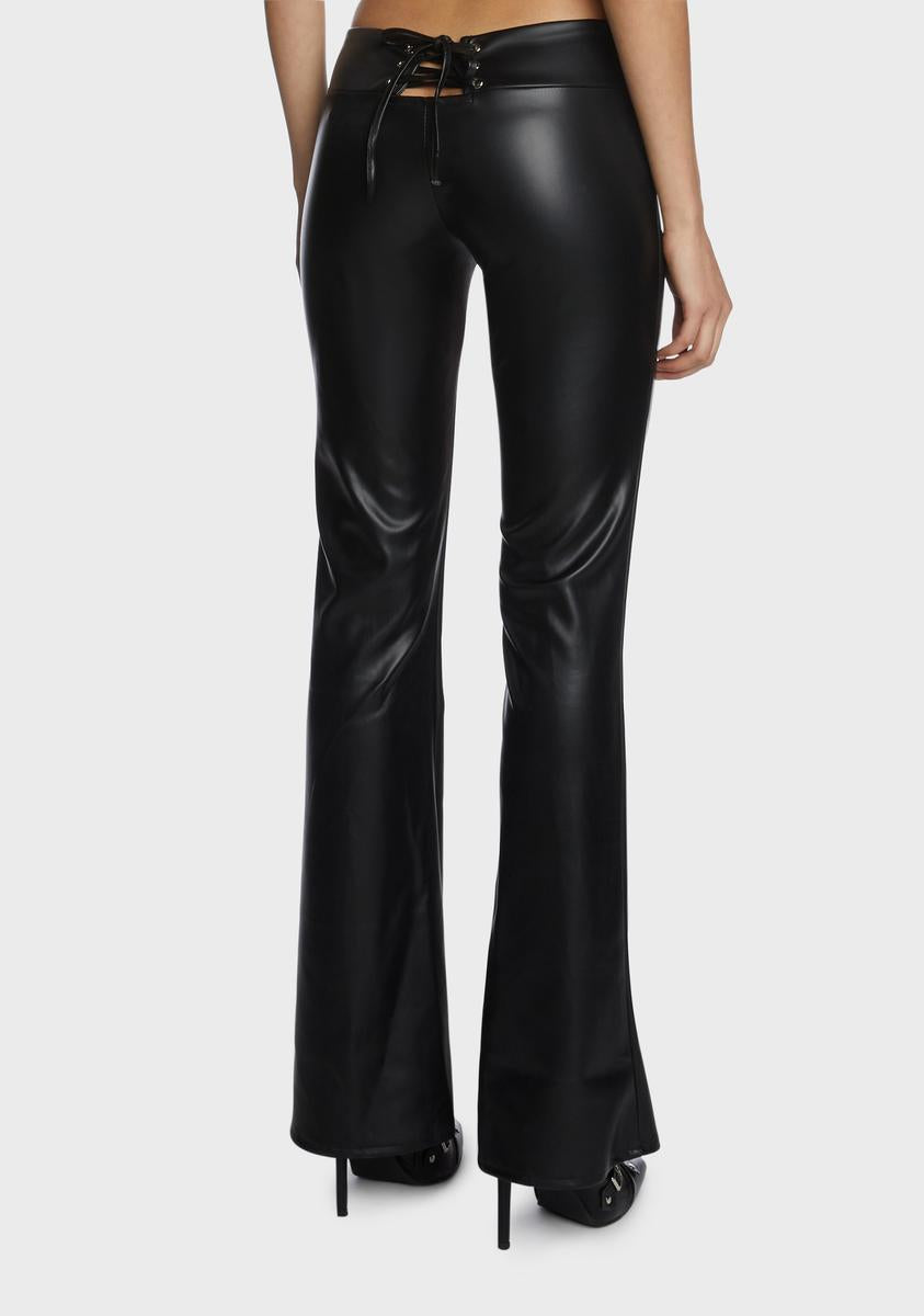 Vegan Leather Low Rise Lace Up Pants Black Dolls Kill