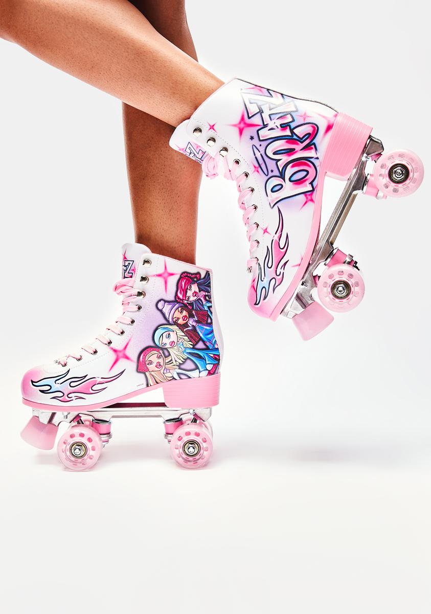 Dolls Kill x Bratz Airbrushed Graphic Quad Roller Skates Pink Multi