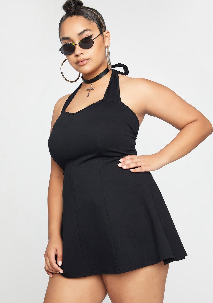 Plus Size Corset Fit And Flare Mini Halter Dress
