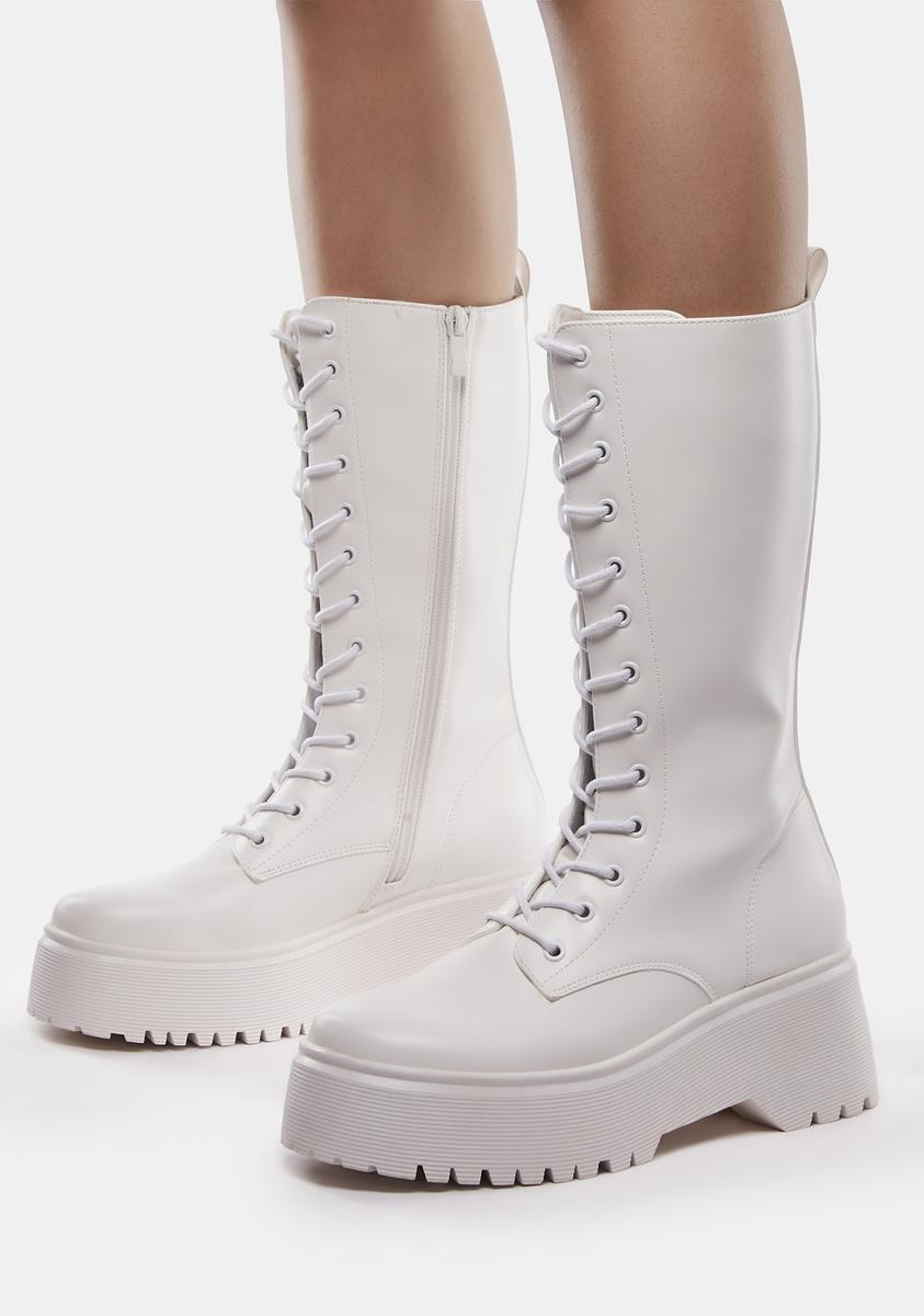 PVC Combat Lace Up Zipper Boots - White – Dolls Kill