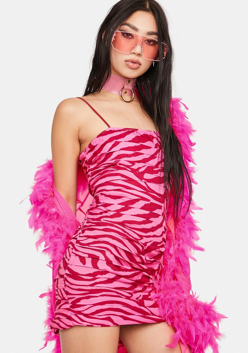 Zebra Print Pleated Mini Dress - Pink Dolls Kill Zebra Print Pleated Mini Dress - Pink Dolls Kill