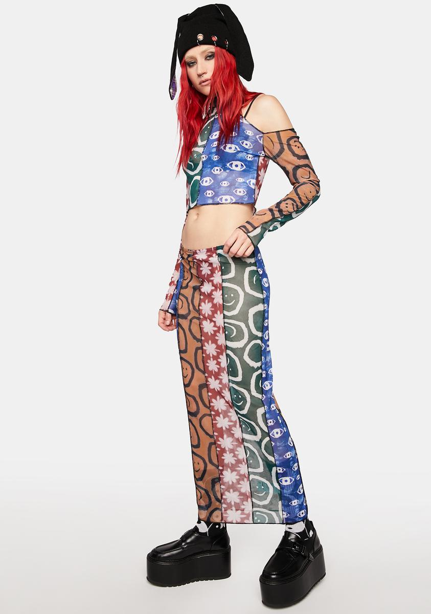 The Ragged Priest Mesh Graphic Patchwork Maxi Skirt Green Dolls Kill