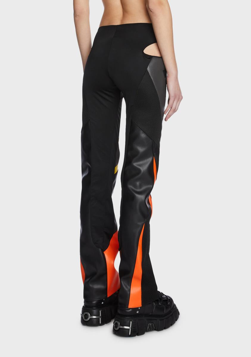 Namilia x NFS Cut Out Moto Pants - Orange/Black/Yellow