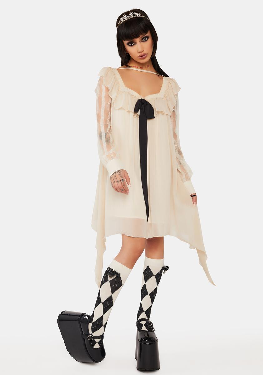 Punk Rave Crepe Overlay Long Sleeve Ruffle Dress Punk Rave Crepe Overlay Long Sleeve Ruffle Dress